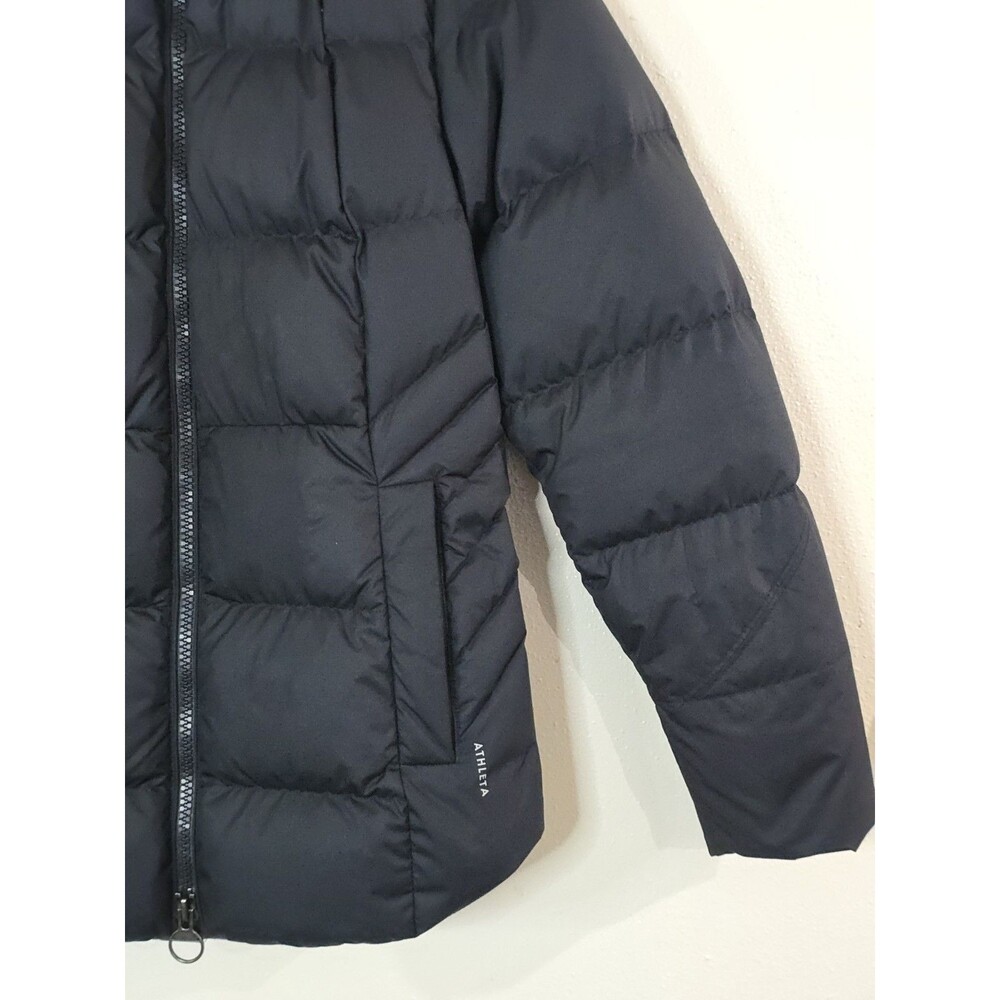 ATHLETA Downtown Puffer Jacket Parka Womens Size Small Black Zip Logo - Picture 4 of 12
